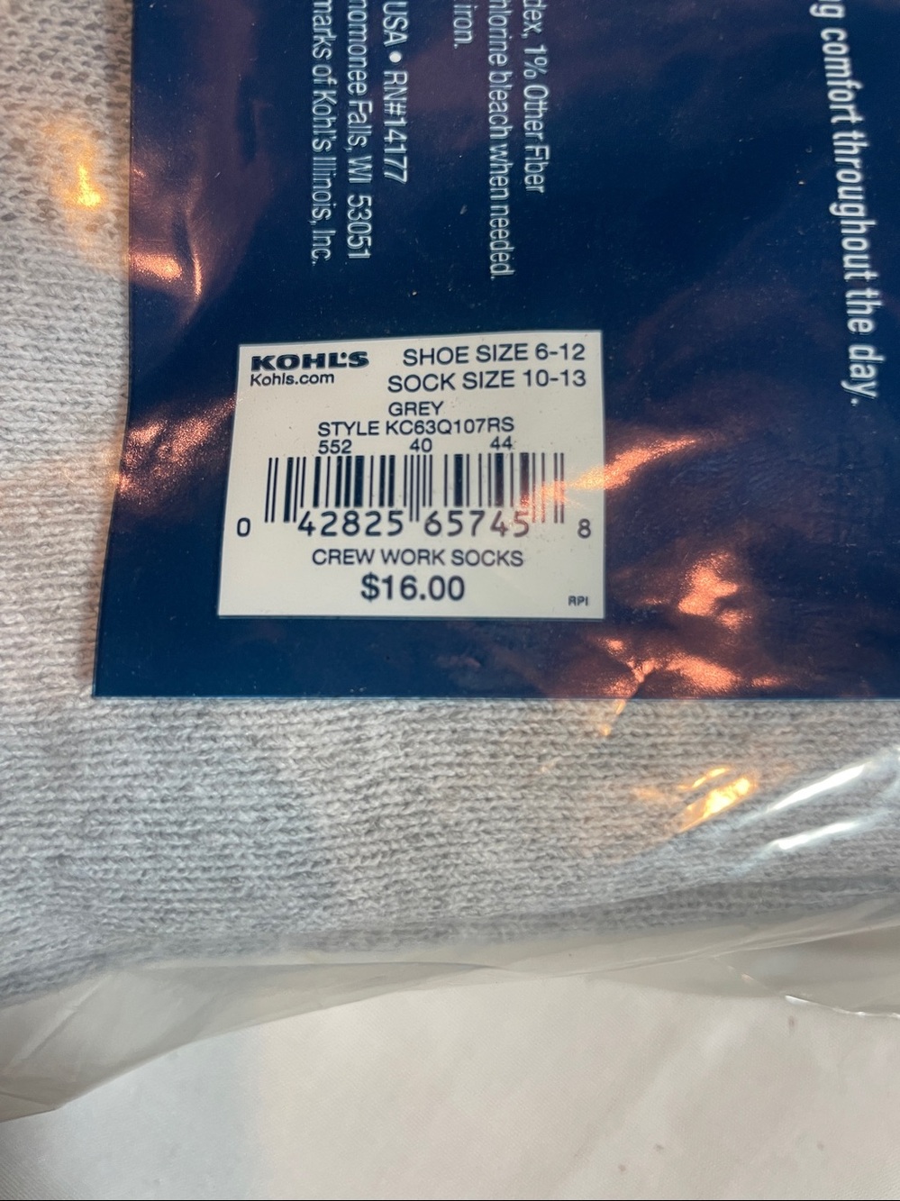 croft & barrow Light Gray Heavy Duty Crew Socks - 6 Pack - Picture 3 of 3